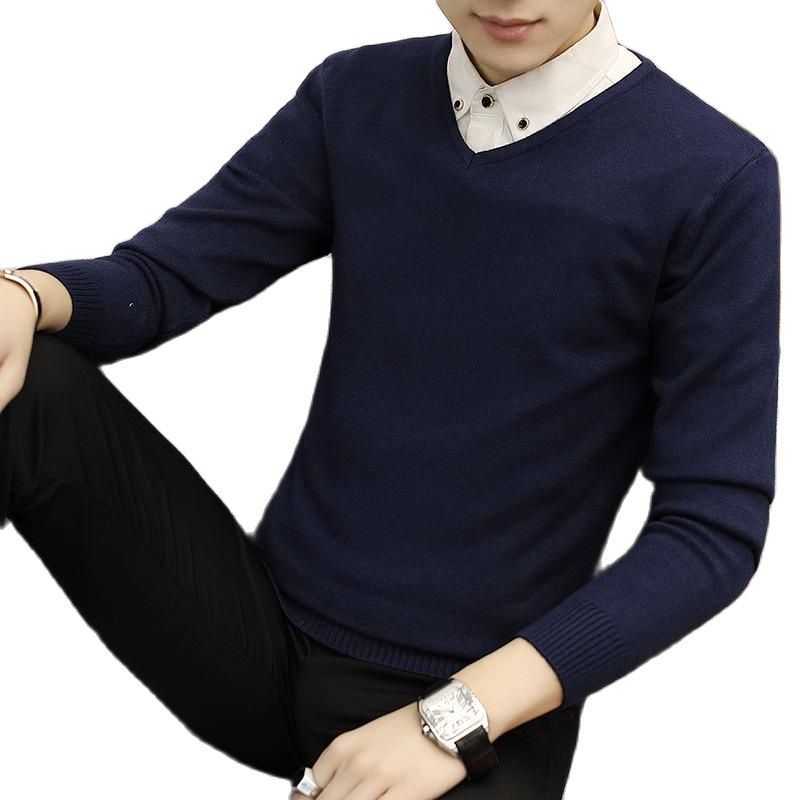 Slim Knitted Cashmere Wool Sweater Men Tops Pullovers Autumn Winter Warm Casual Solid Color V-Neck Full Sleeve M-3XL 211018
