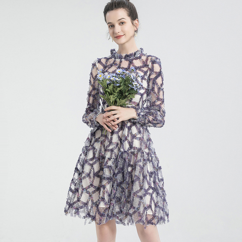 Women' Runway Dresses Ruffled Collar Long Sleeves Ruffles Dots Printed Elegant A Line Autumn Designer Dress, Lavender
Women' Runway Dresses Ruffled Collar Long Sleeves Ruffles Dots Printed Elegant A Line Autumn Designer Dress, Lavender
