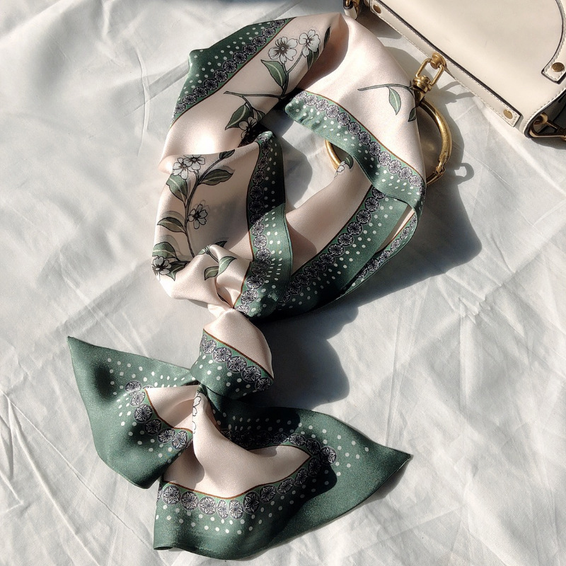 silk scarves long stripe decorative accessories multifunction wild narcissus flowers crepe satin doublelayer ribbon scarves