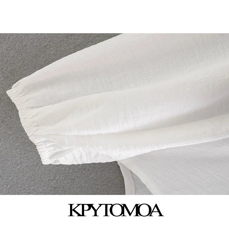 KPYTOMOA Women Fashion With Bow Tied Patchwork Loose Blouses Vintage Long Sleeve Elastic Trim Female Shirts Chic Tops 210401