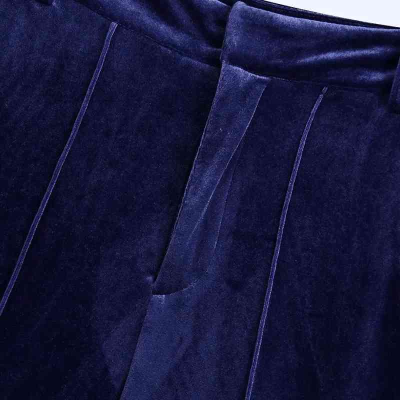 Women Side Slit Velvet Straight Pants Casual Lady Simple Loose Trousers P1951 210430