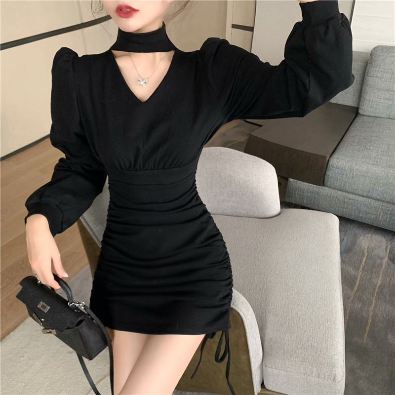 French Vintage Mini Dress Women V-Neck Casual Slim One Piece Dress Korean Sping Long Sleeve Evening Party Elegant Dress 210406