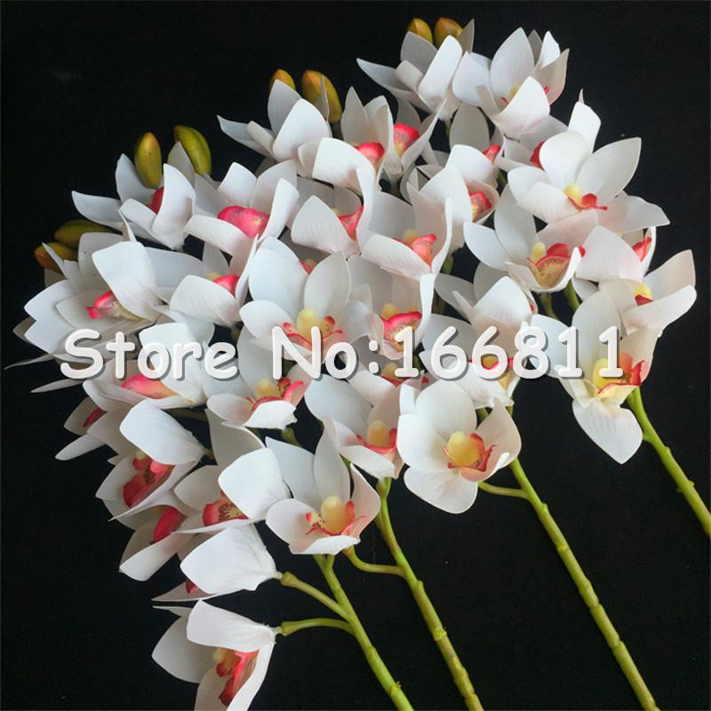 4p Artificial Latex Cymbidium Orchid Flowers 10 Heads Real Touch Good Quality Phalaenopsis For Wedding Decorative Flower & Wreaths