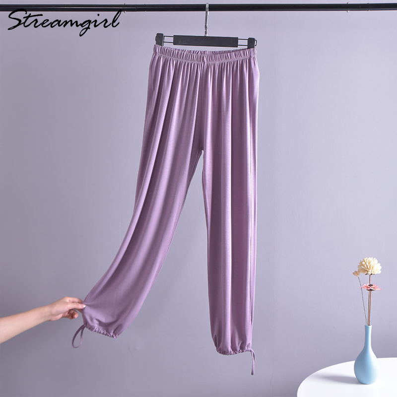 Womens Casual Pants Loose Sweatpants Women Solid Spring Modal Joggers Lace Up Summer Loose Pants Women Trousers High Waisted 210421