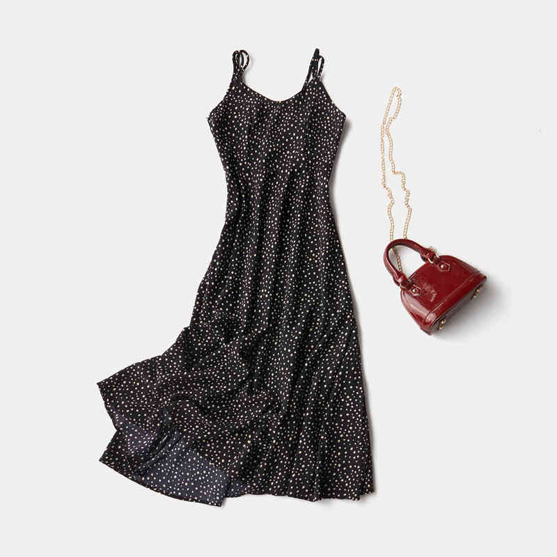 Marwin New-Coming Spring Summer Holiday Dress Cross Spaghetti Strap Open Back Dot Beach Style Ankle-Length Women Dresses 210409