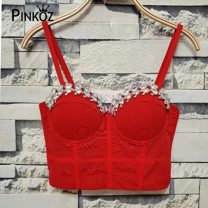 Rinestone Hand-made Cristal Pearls Bralet Corselets Women's Bustier Bra Cropped Top Wedding Bralette Vest sexy camis 210421