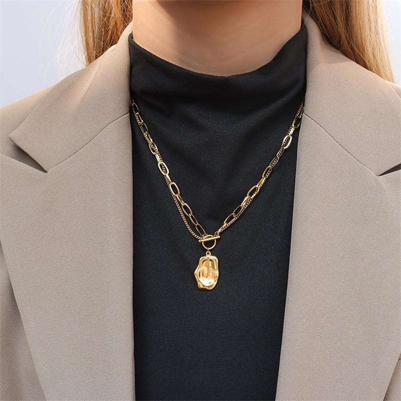 Pendant Necklaces 2021 Double-layer Metal Titanium Steel OT Buckle Irregular Necklace Sweater Chain Female Stainless Jewelry
Pendant Necklaces 2021 Double-layer Metal Titanium Steel OT Buckle Irregular Necklace Sweater Chain Female Stainless Jewelry