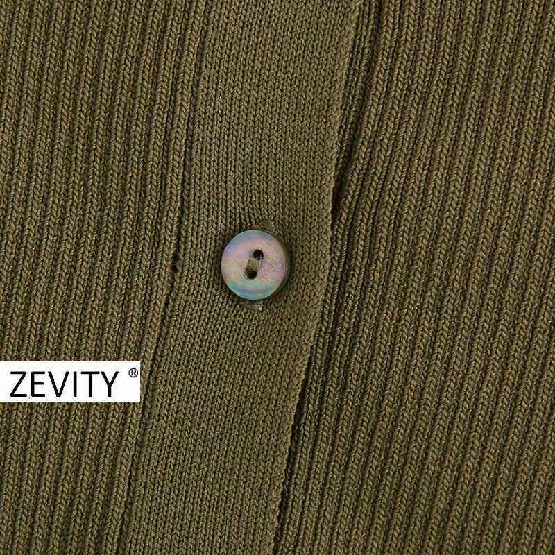 Zevity women simply v neck long sleeve short knitted casual slim sweater female breasted cardigans sweaters chic tops S340 210603