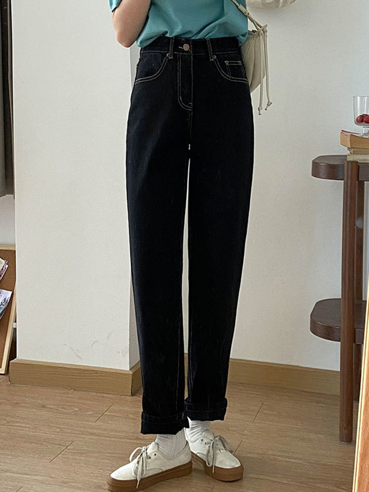 3Colors spring autumn korean style women denim Pants Casual high waist jeans for women straight long pants (X1737 210423