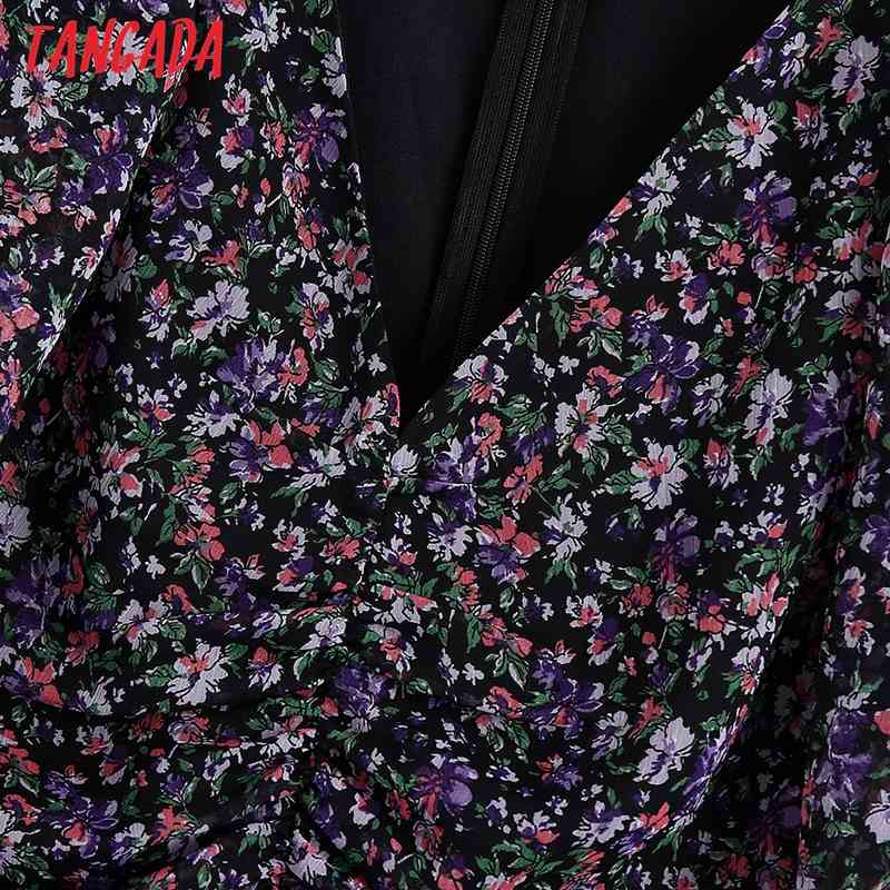Women Floral Print Pleated Chiffon Dress Back Zipper Long Sleeve Casual Female Short Vestidos BE195 210416