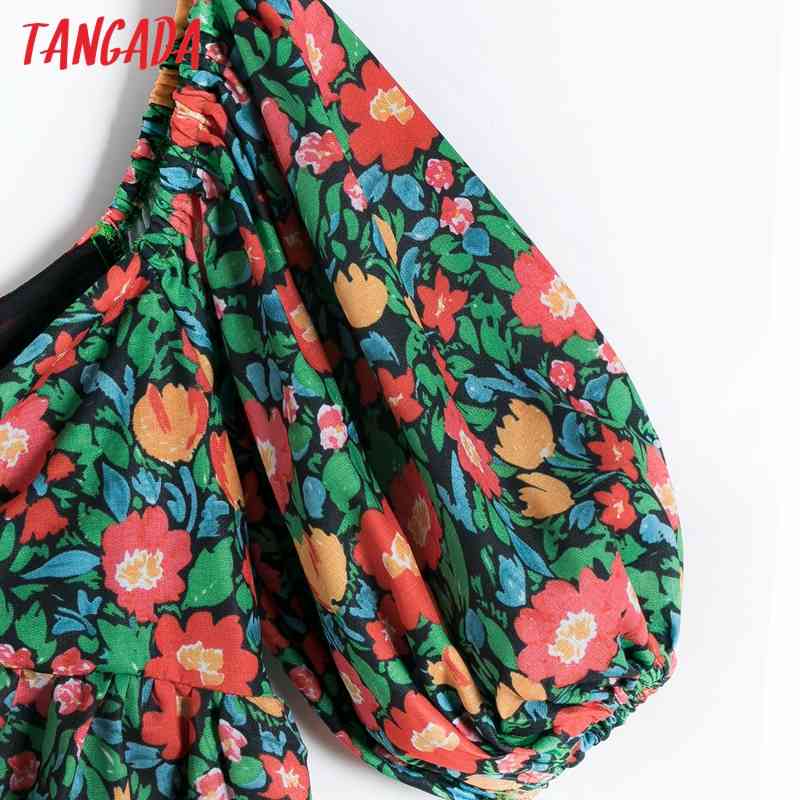 Summer Women Floral Print French Style Puff Short Sleeve Ladies Mini Dress Vestidos 6H4 210416