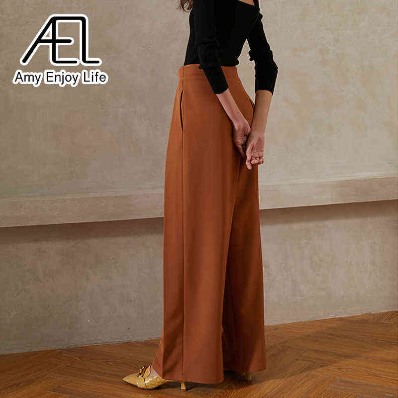 AEL Summer Women Wide Leg Loose Trousers Caramel High Waisted Pants Casual Streetwear Ladies Fashion Quality Clothing 211115