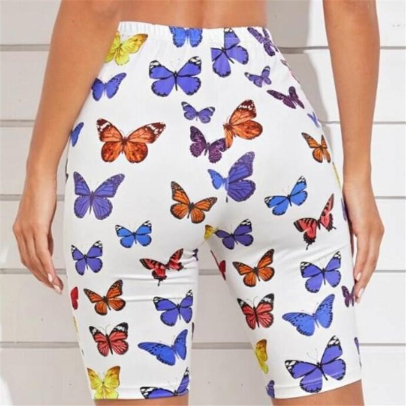 Women Trendy Butterfly Print Sport Biker Bag Hip Shorts Summer Jog Fitness Athletic Skinny Retro Stretchy Hop Women's