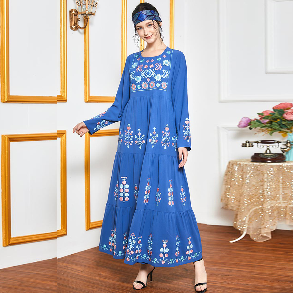 Women Dress Blue Ethnic Geometry Embroidered Maxi Dresses Long Sleeve Loose islamic clothing Plus Size Muslim Arabic vestidos
Women Dress Blue Ethnic Geometry Embroidered Maxi Dresses Long Sleeve Loose islamic clothing Plus Size Muslim Arabic vestidos