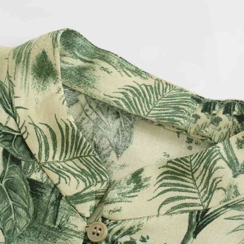Women Landscape Painting Print Sashes Green Mini Shirt Dress Female Long Sleeve Clothes Casual Lady Loose Vestido D7732 210430