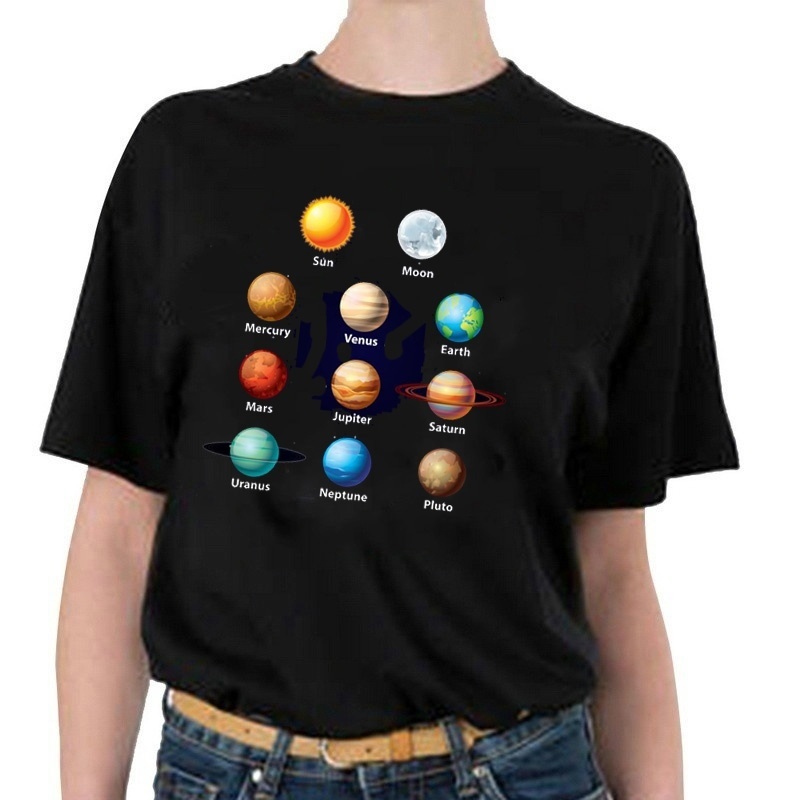 Solar System T-Shirt Geek T Shirt Korean Fashion Oversized Tee Hipsters Grunge Style Shirt Pluto Tee Shirts Jupiter Saturn O-Nec 210406