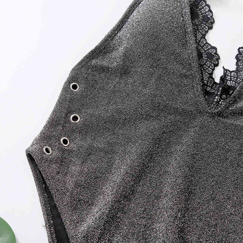 Shiny Swimsuit Female Lace Swimwear Women Sexy Deep V Gray Beachwear Bathing Suits Monokini Bodysuit Glitter 210520