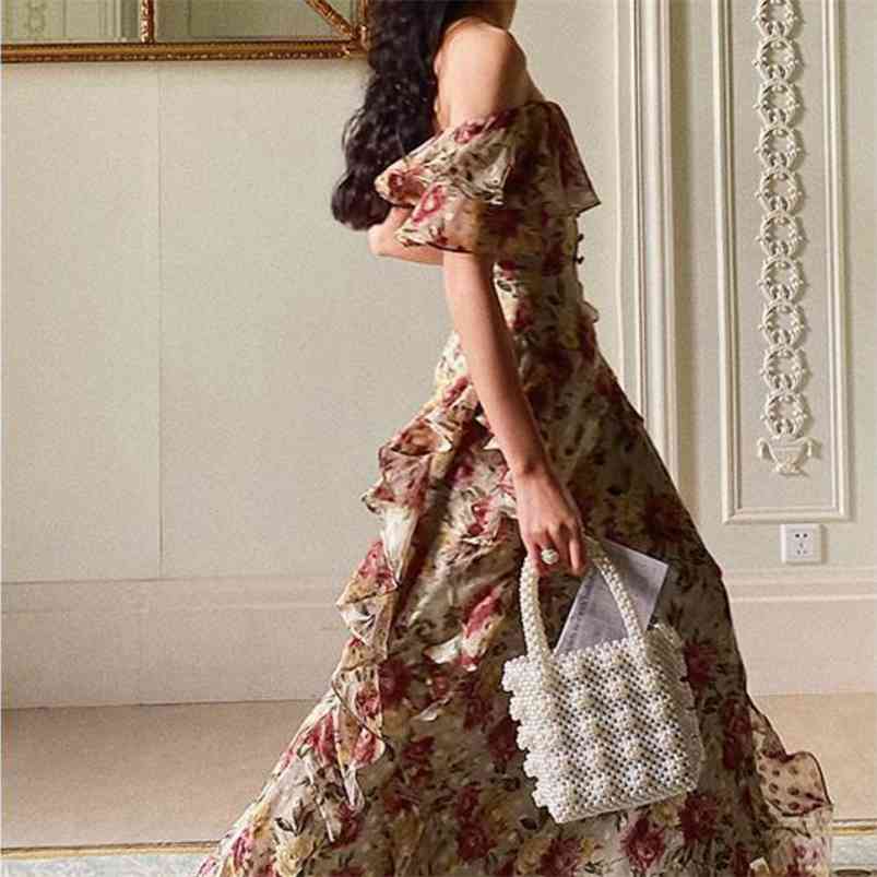 French Elegant Vintage Dress Women Floral Floor-Length Beach Dress Sexy Wedding Party Long Dress Female Korea Style Summer 210329