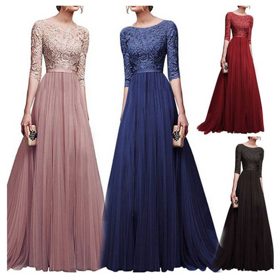 2021 Styles Hot Sales Women Plus Size 5XL Three Quarter Sleeve Lace Long Evening Party Dress Fit And Maxi Dress Vesti Y1006