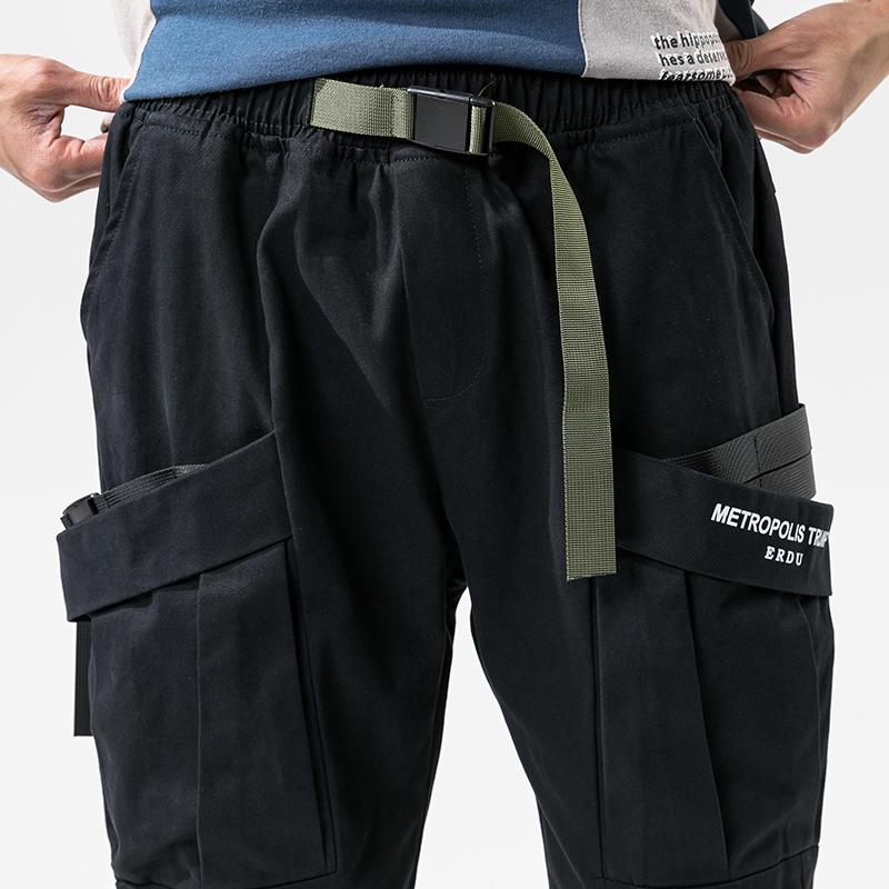 Mens Joggers Tactical Pants Black Side Pockets Cargo For Men Jogging Streetwear Tracksuit Trousers Cotton Loose Clothing Men's