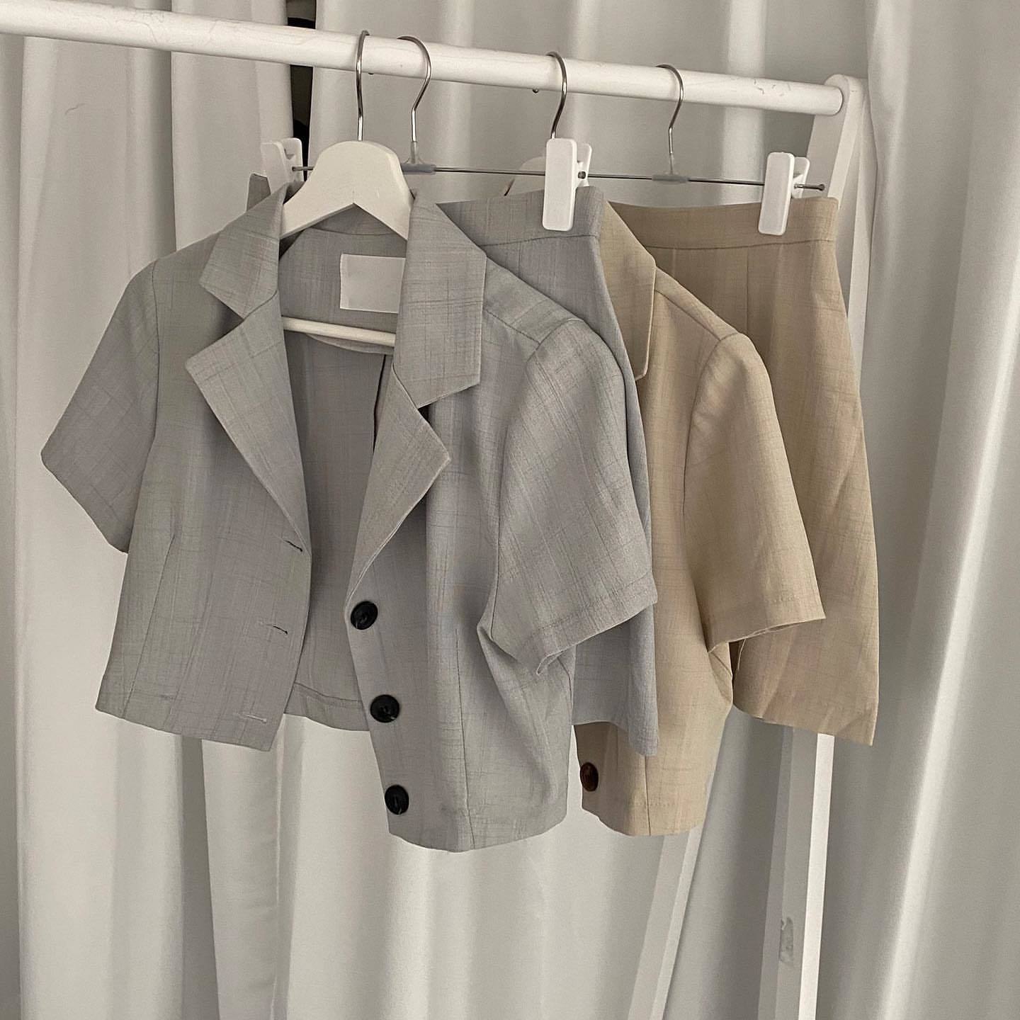 Korea Summer Two Piece Set Elegant Notched Office OL Short Blazer + High Waist Mini Pleated Skirts Outfits 210519
