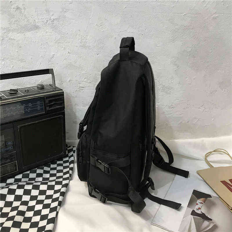 Backpacks Women Canvas Large Capacity Multi-function Leisure Harajuku Black Unisex Black Students Vintage Safari-style Chic New Y1105