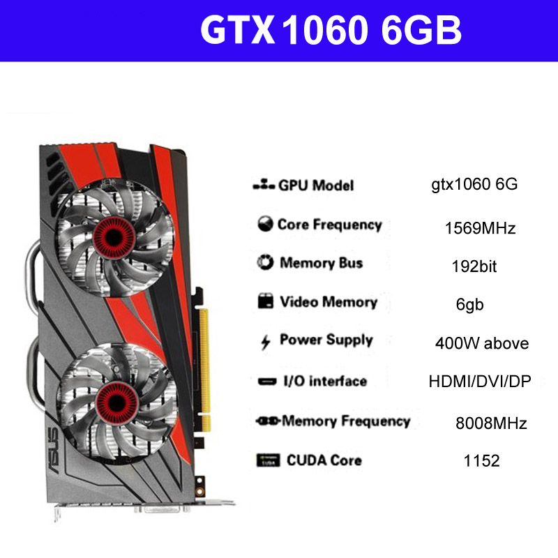 

Original video card GTX1060 6gb RX 580 8G 588 256bit gddr5 nvidia geforce graphic plates not 1660 2060 gpu computer independent game office desktop