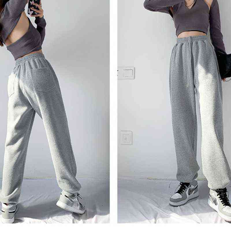 Plus Size Gray Baggy Sweatpants Women Autumn Loose Women's Sports Thicken Velvet Pants Warm Winter Trousers Joggers Streetwear 211115