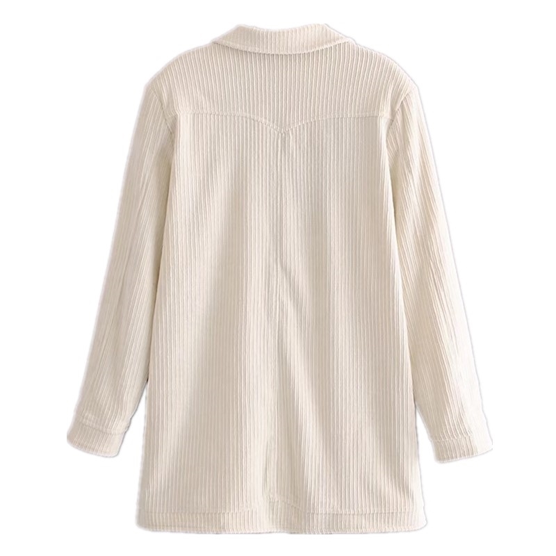 Autumn Corduroy Mid Long Blazer Beige Vintage Women Notched sleeve Single-breasted button Suit Casual Coat Outwear 210429
