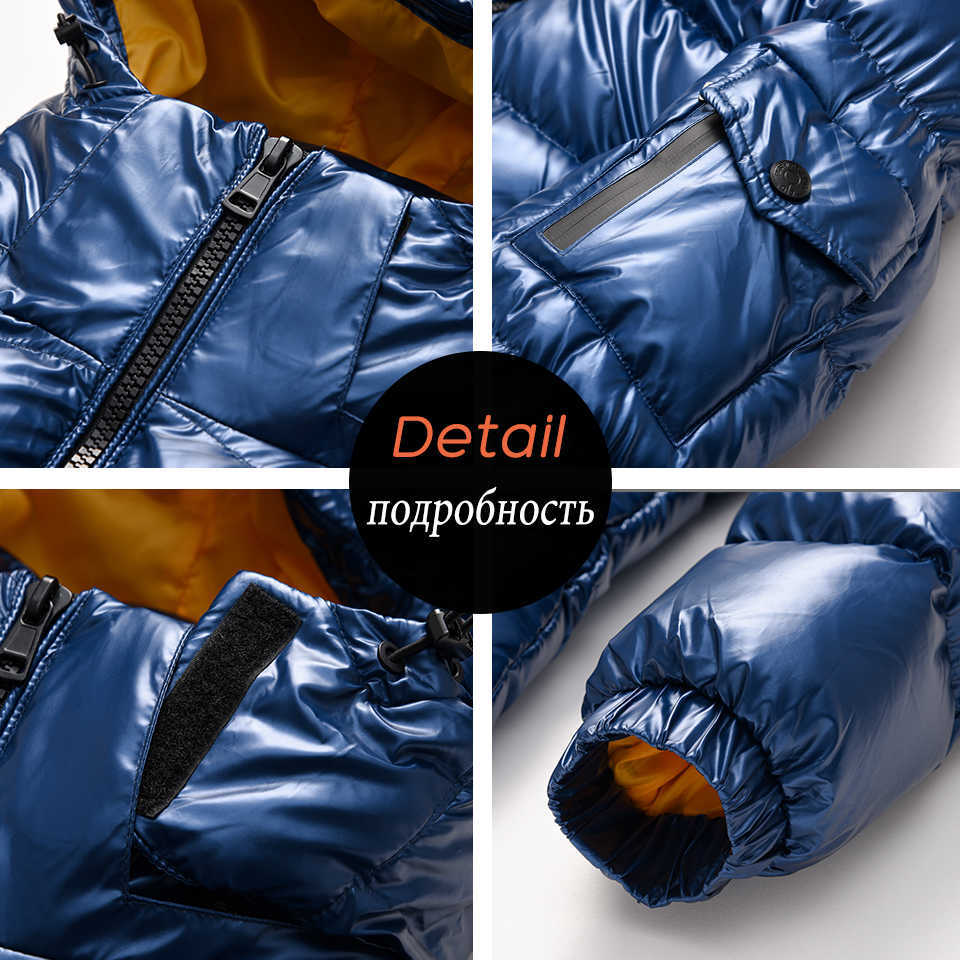 Men Winter Metallic Shiny Warm Thick Waterproof Parkas Jacket Men Autumn Outwear Outfits Windproof Detachable Hat Parka Coat 210913