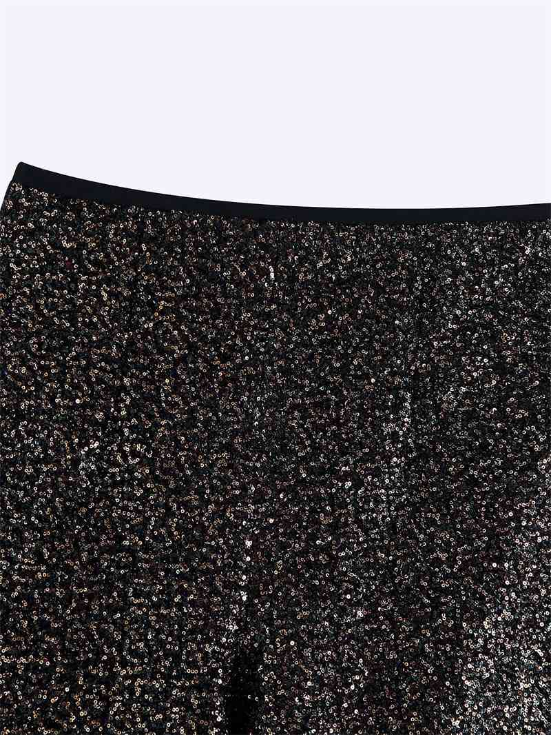 Autumn And Winter Sexy Ladies Gold Glittering Sequins High Waist Casual All-Match Shorts 210521