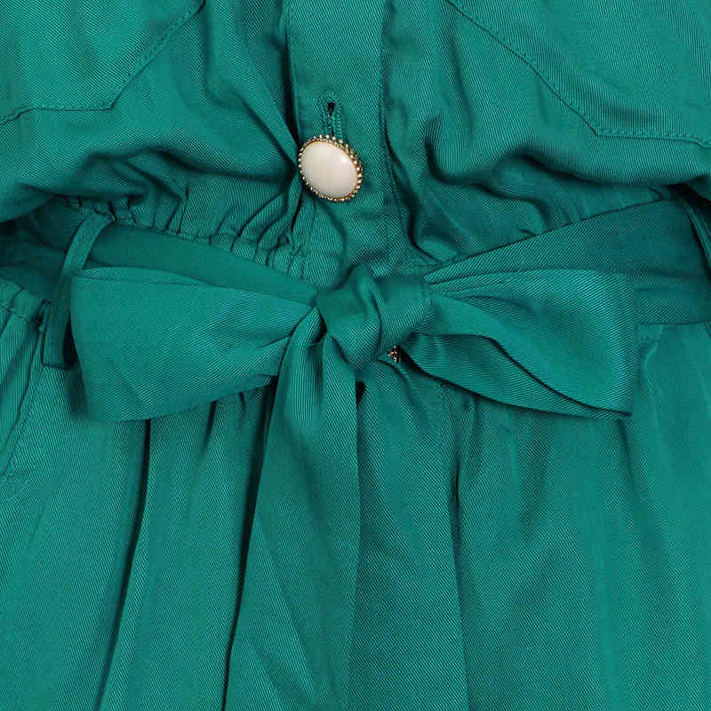 Casual Khaki Lace Up Bowknot Playsuit For Women V Neck Short Sleeve High Waist Loose Playsuits Female Clothing 210521