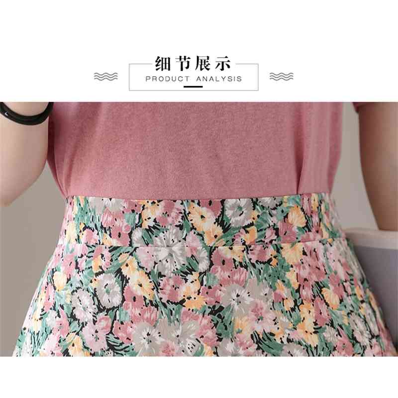 Summer Elegant Floral Printed Midi Skirts High Waist Bohemian Female Casual A-Line 210519