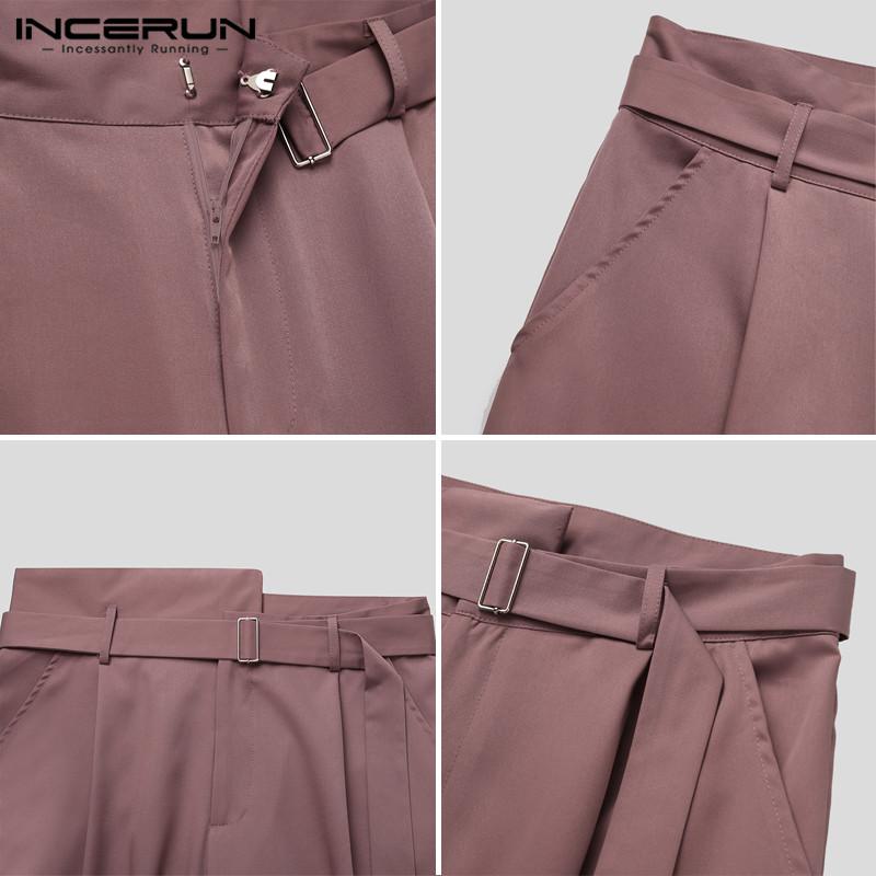 Men Straight Pants Solid High Waist Trousers Fashion Irregular Waistband Pantalon Man Zipper With Belts Plus Size Men's