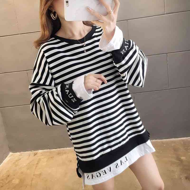 False Two-piece Striped Crewneck Sweatshirt Women Pullovers Thin Autumn Hoodies Loose Letter Print for Teen Girls 210603, White
False Two-piece Striped Crewneck Sweatshirt Women Pullovers Thin Autumn Hoodies Loose Letter Print for Teen Girls 210603, White