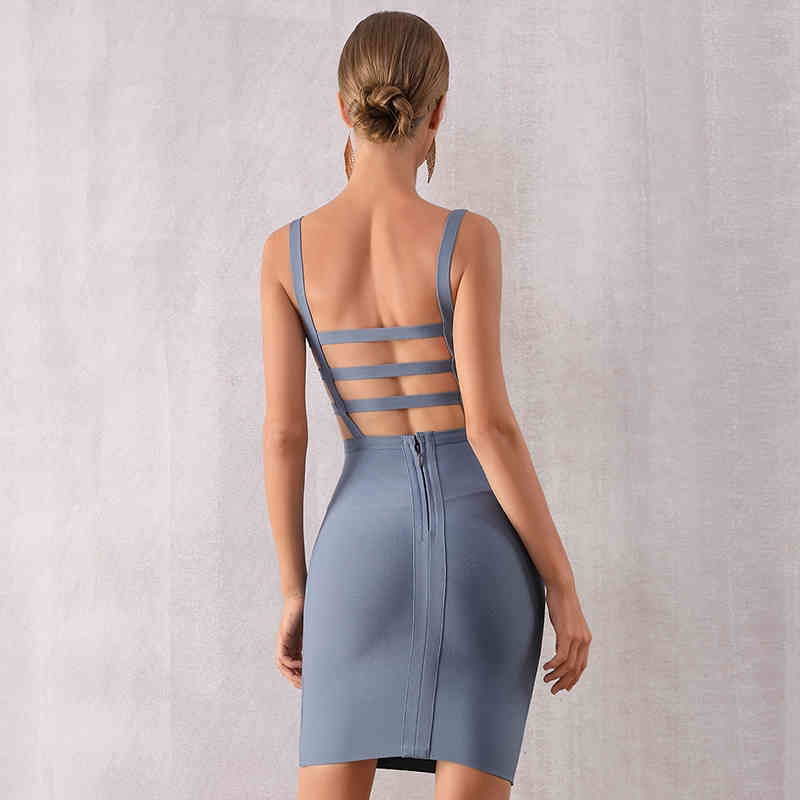 Summer Bodycon Bandage Dress Women Sexy Backless Spaghetti Strap Hollow Out Club Mini Celebrity Party 210423