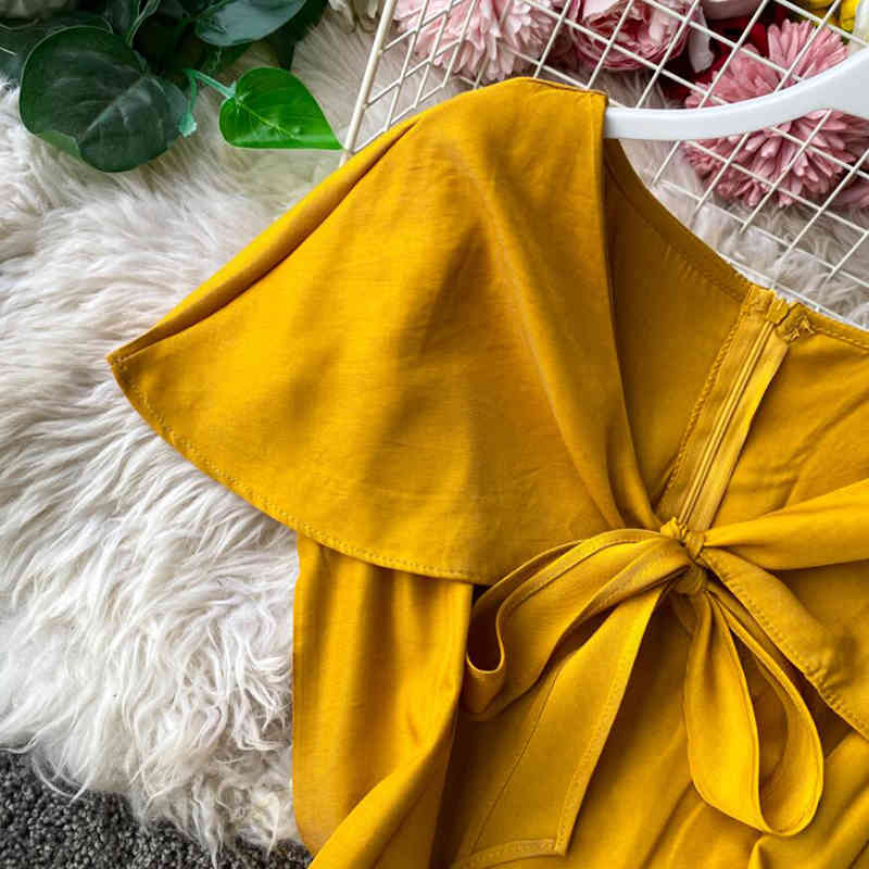 Elegant Women Summer Dress High Waist Solid Color Sexy V-Neck Short Sleeve Long Dress Casual Bohemia Maxi Beach Dresses 210521