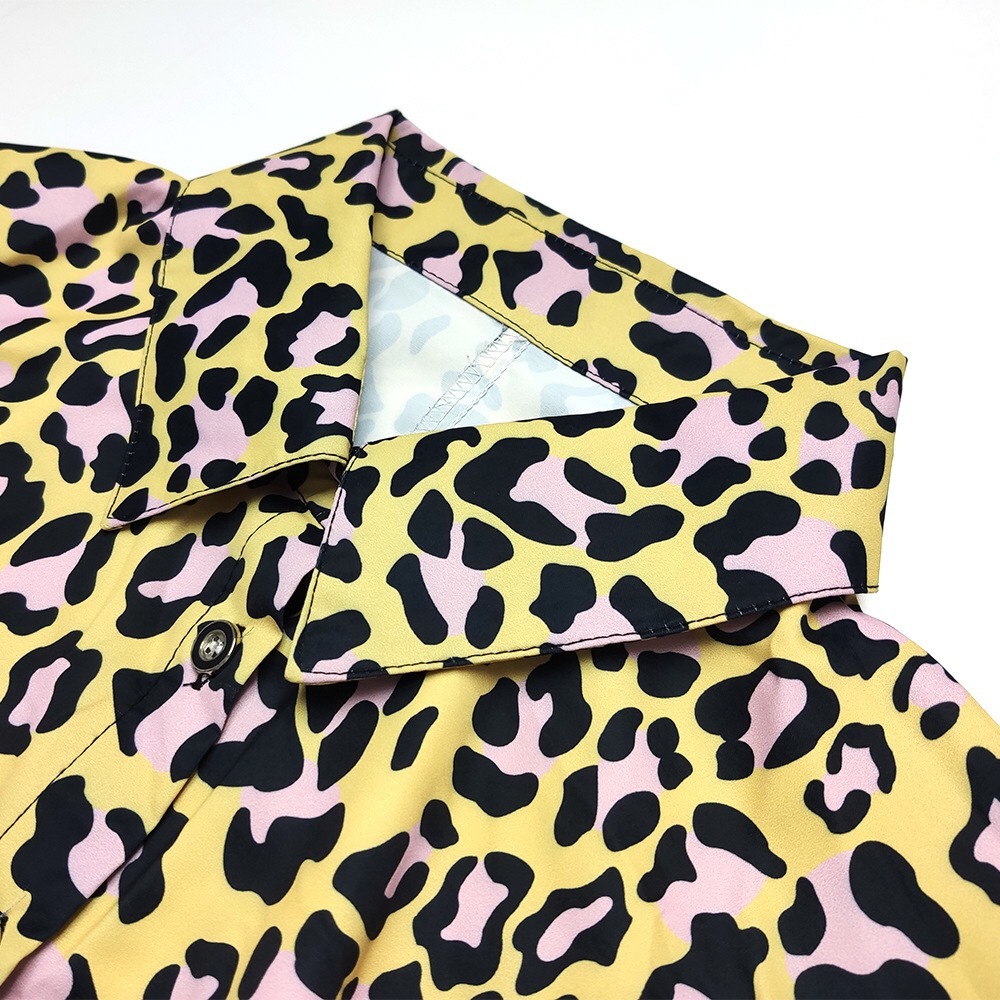 African Leopard Jumpsuits Long Sleeve Turn Down Collar High Wait Elegant Work Business Office Rompers With Belt 210510