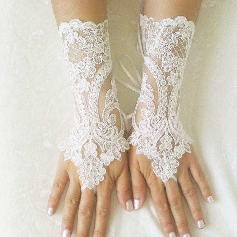 Five Fingers Gloves White Wedding Ivory Black Lace Bridal Girl Party Fingerless Glove Ladies Flower Guantes Accessories