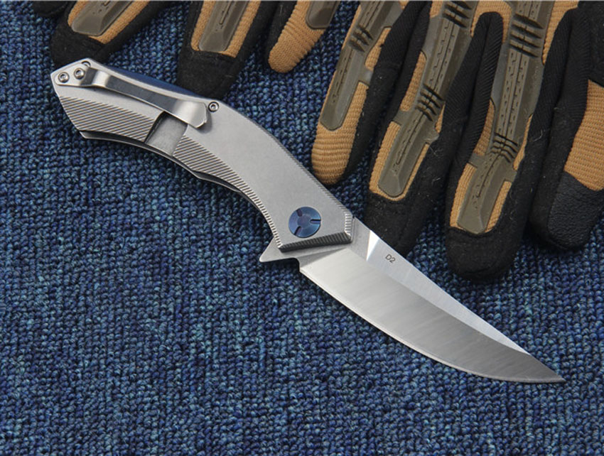 High Quality Flipper folding knife D2 Satin Drop Point Blade CNC Stainless Steel Handle Ball Bearing Folder Knives EDC Tools