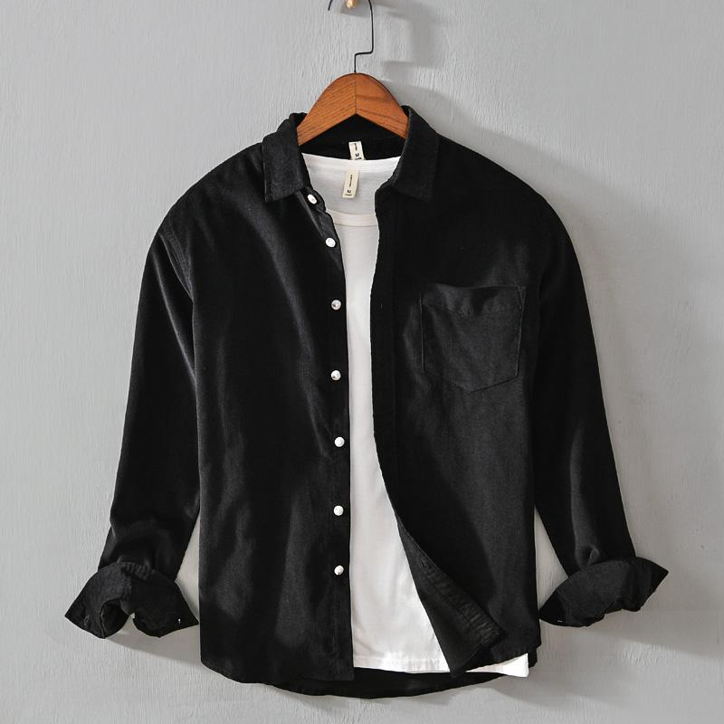 Autumn/winter Warm Quality 100%Cotton Corduroy Long Sleeved Button Collar Smart Casual Shirts For Men Comfortable Men's