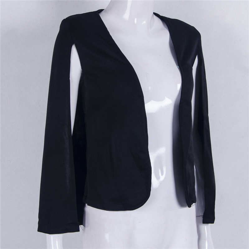 2019 Special Offer Women Elegant Solid Open Front Cape Sleeve Blazers OL White Black Streetwear Modern Ladies Outdoor Coat New X0721