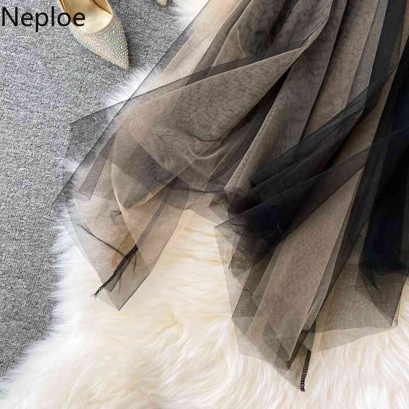 Neploe Mesh Velvet Vinatge Women Dress Spring Patchwork Elegant Female Party Dresses Embroidery Lace Ladies Vestidos 95187 210422