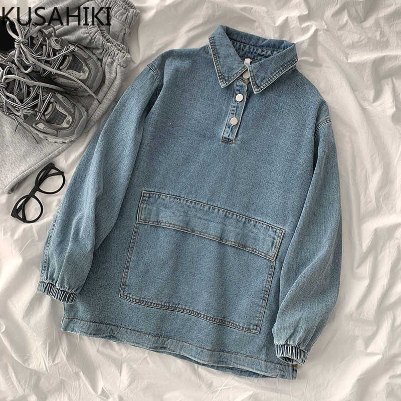 Demin Short Pullover Coat Spring Women Turn-down Collar Cowboy Causal Long Sleeve Femme Outerwear 6F091 210603, Blue 
Demin Short Pullover Coat Spring Women Turn-down Collar Cowboy Causal Long Sleeve Femme Outerwear 6F091 210603, Blue