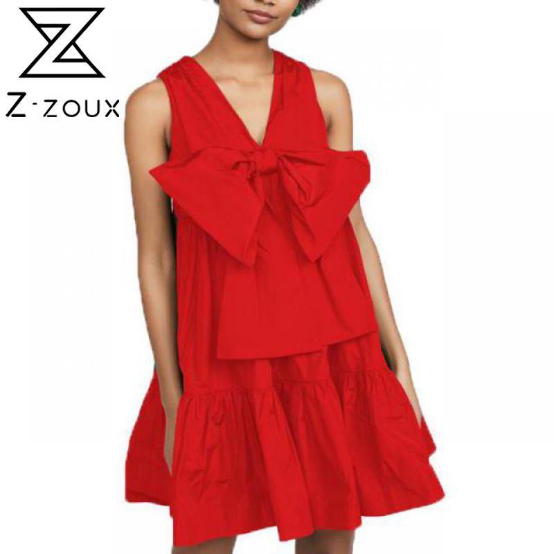 Women Dress V Neck Sleeveless Bohemian es Large Bow Loose Casual Mini Hem Fashion Beach es Summer 210513