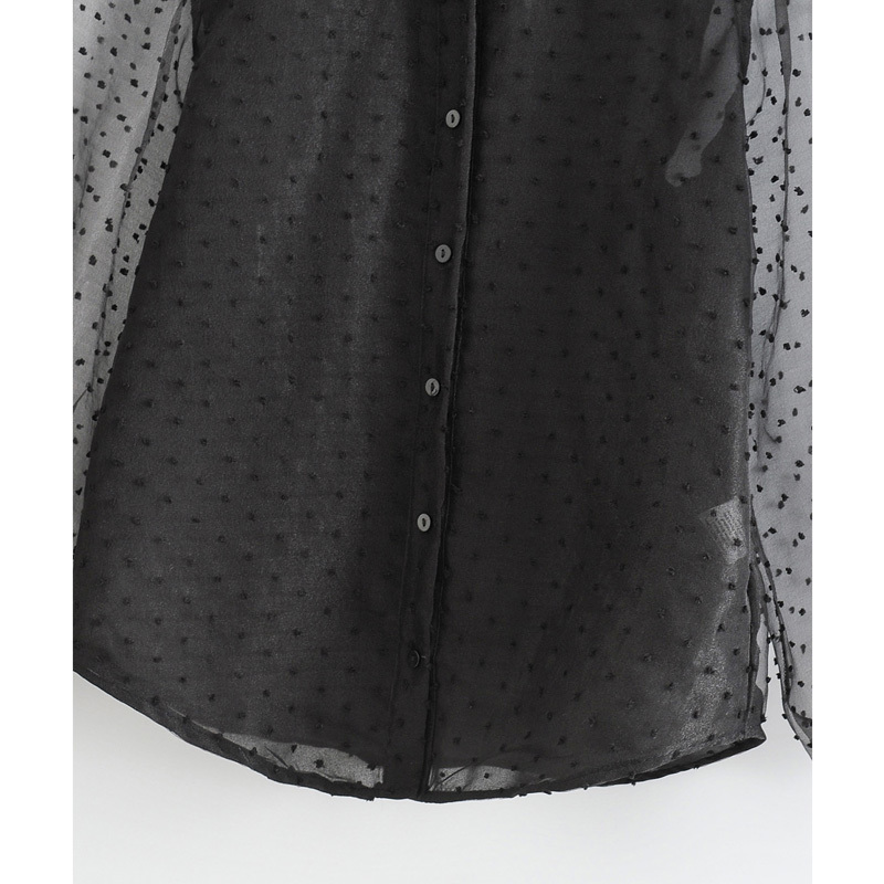 Vintage Transparent Jacquard Blouses Women Fashion Turn Down Collar Shirts Elegant Ladies Lantern Sleeve Tops 210520