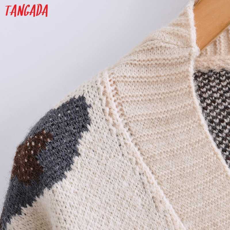 Tangada Autumn Women Green Leopard Print Knitted Cardigan Sweater Jumper Vintage Long Sleeve Button-up Female Outerwear 3A5 210914
