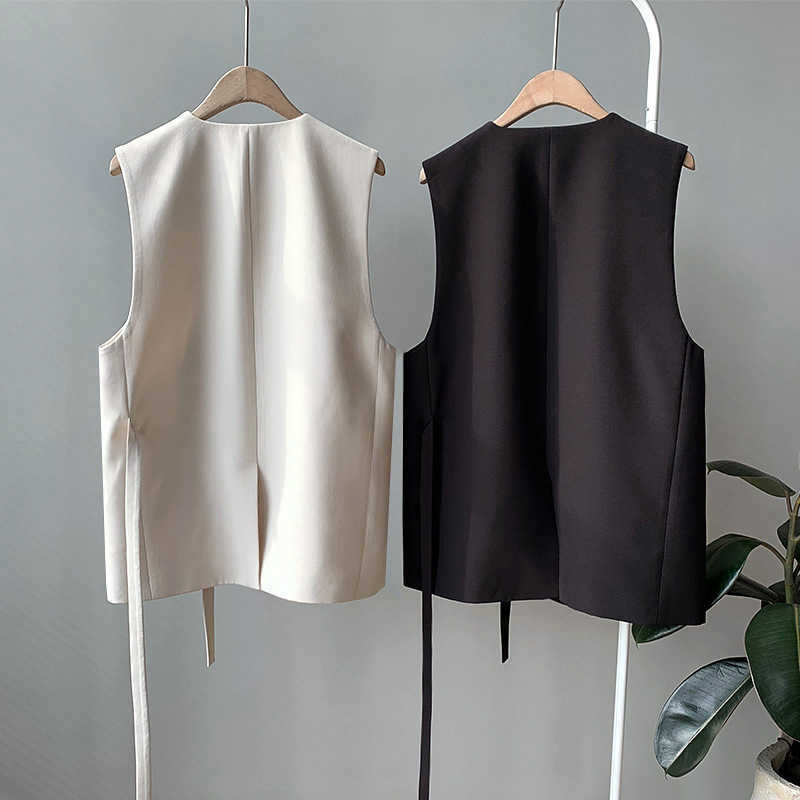 GOPLUS Autumn Vest Women Vintage V-neck Double Breasted Short Loose Vests Womens Chalecos Para Mujer Kamizelka Damska C8261 210819