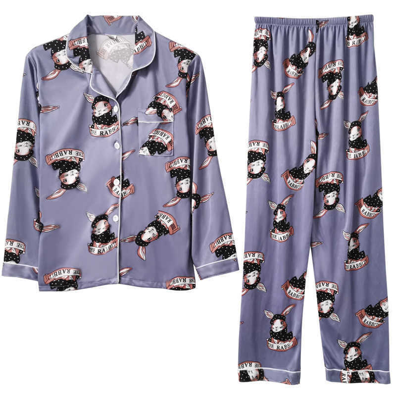style lapel pajamas women in the spring and autumn cardigan long-sleeved pants cartoon ms leisurewear suit Women's pajamas 211007