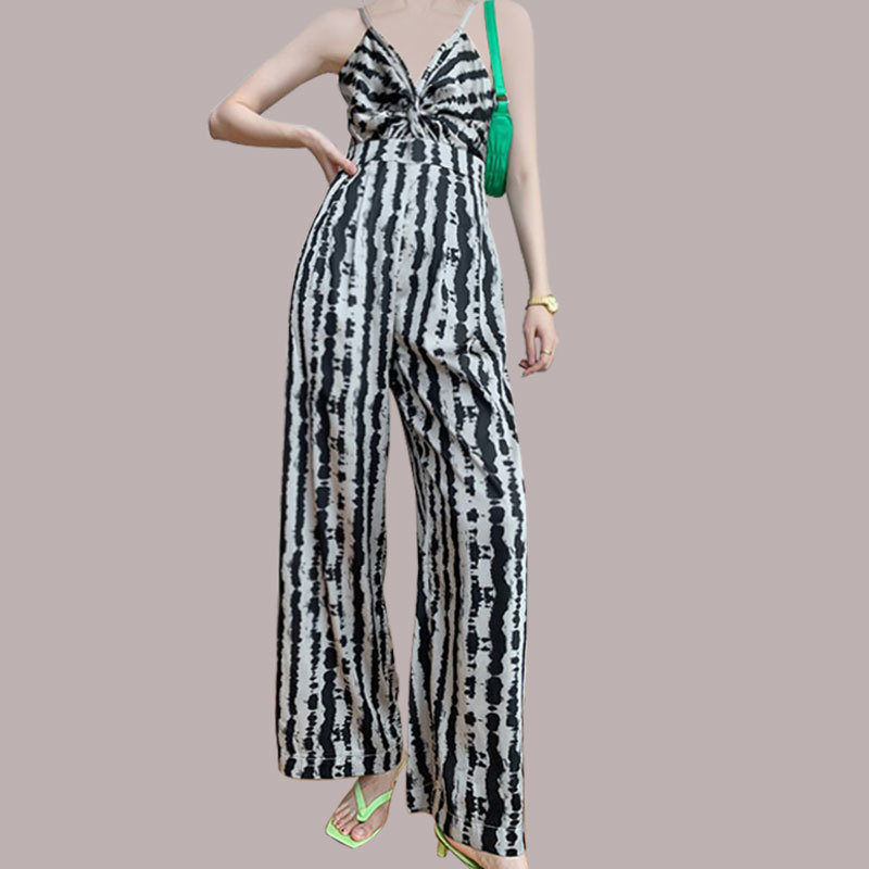 Fashion High-Waist Drape Wide-Leg Jumpsuits Sexy V-Neck Spaghetti Strap Print Leopard Jumpsuit 210520